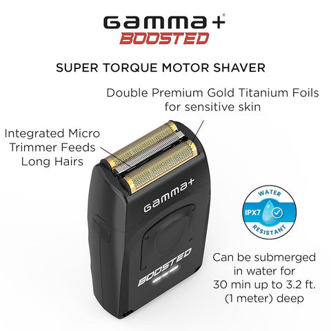 Gamma+ Boosted Shaver - Professional Double Foil Cordless Shaver with Super-Torque Motor