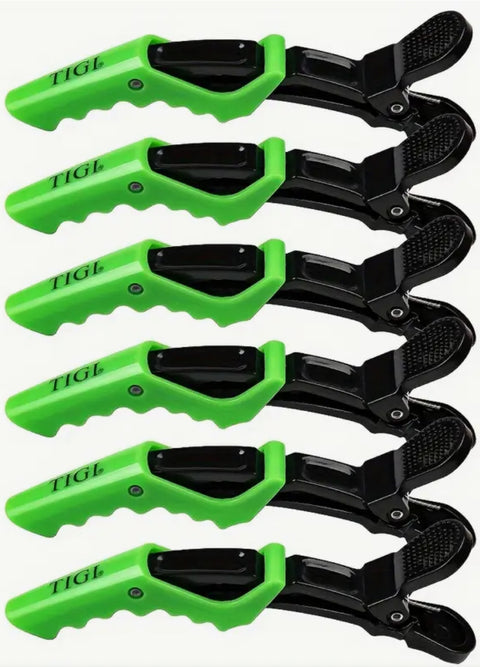 Tigi Black / Green Alligator Hair Clips - 6pc