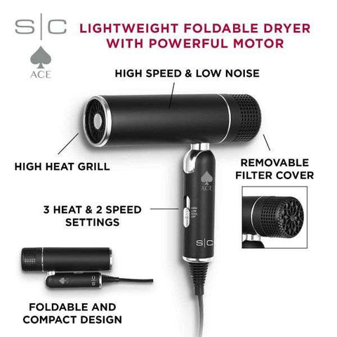 Stylecraft Ace Hair Dryer - Professional Lightweight Foldable Hair Dryer with Rotary Motor