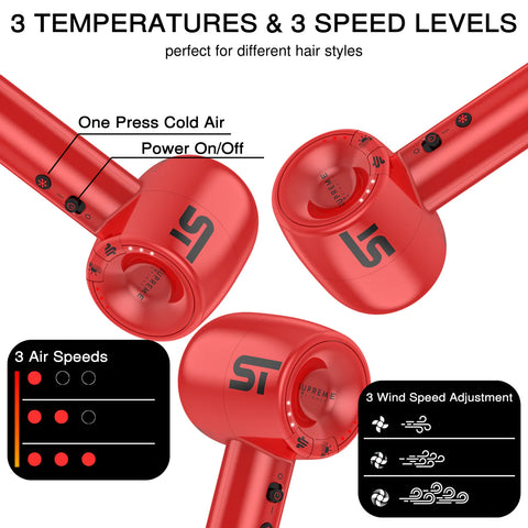 Supreme Trimmer Brushless Motor Hair Dryer - Red