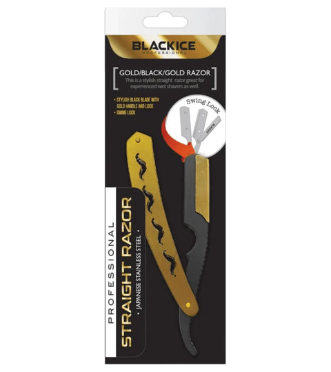 Black Ice Professional Gold/Black/Gold Straight Razor