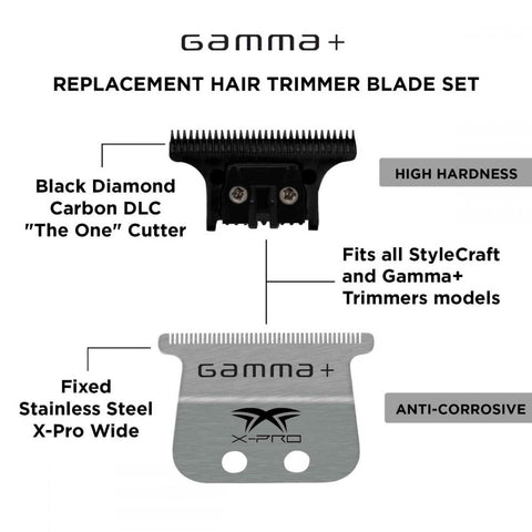 Gamma+ X-Pro Wide Stainless Steel With Black Diamond Carbon DLC “The One” Cutting Trimmer Blade Set