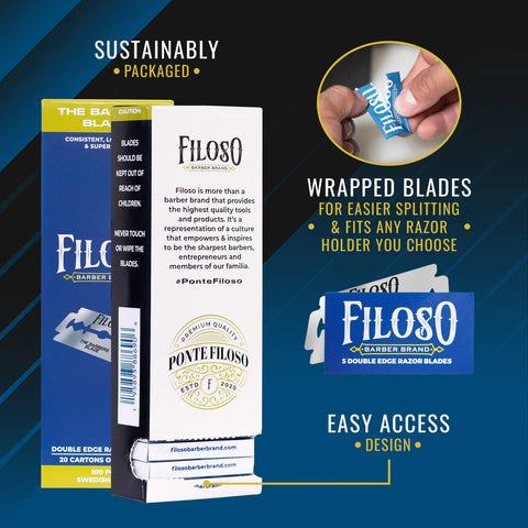 Filoso Barber Brand Double Edge Razor Blades - 100ct