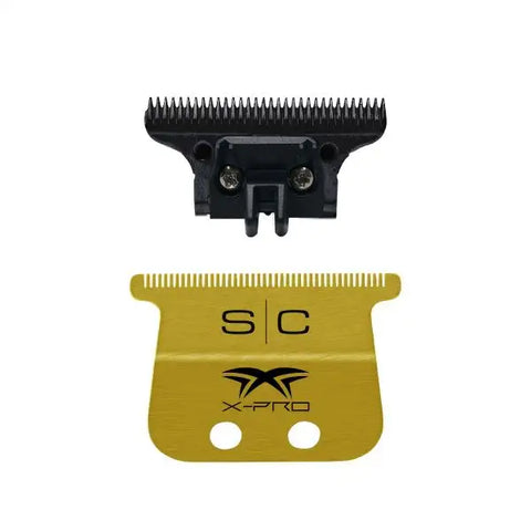 Stylecraft Replacement Fixed Gold Titanium X-Pro Wide Hair Trimmer Blade With Black Diamond Carbon DLC Deep Tooth Cutter Set