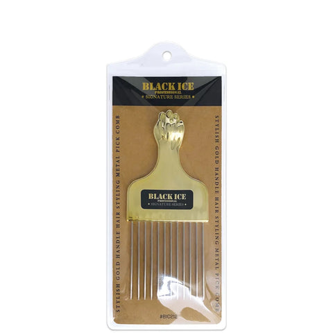Black Ice Professional Metal Pick Comb/Gold Handle