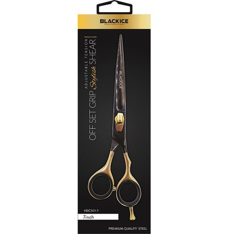 Black Ice Professional Stylish Off Set Grip Black & Gold 7" Shear