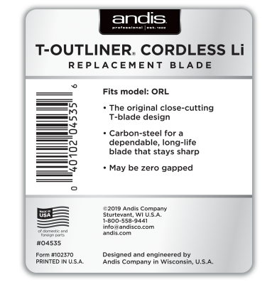 Andis Cordless T-Outliner® Li Replacement T-Blade - Carbon Steel