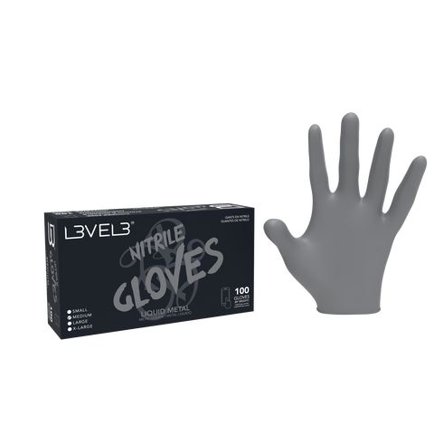 L3VEL3 ™ Nitrile Gloves 100 Pack - Liquid Metal