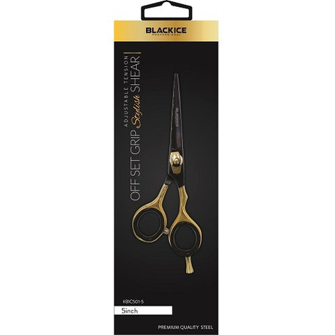 Black Ice Professional Stylish Off Set Grip Black & Gold 5" Shear