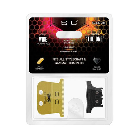 Stylecraft Fixed Gold Titanium X-Pro Wide Hair Trimmer Blade with Black Diamond Carbon DLC "The One" Cutter Set