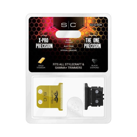 Stylecraft Fixed X-Pro Precision Gold Titanium Trimmer Blade with Black Diamond Carbon DLC "The One" Precision Deep Tooth Cutter Set