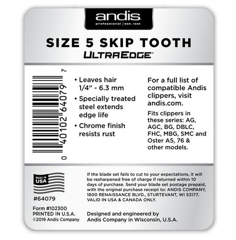 Andis UltraEdge® Detachable Blade, Size 5 Skip Tooth