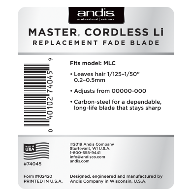 Andis Master® Cordless Li Replacement Fade Blade, Carbon Steel Size 00000-000