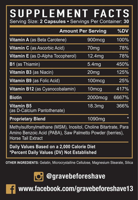 GRAVE BEFORE SHAVE™ Beard Growth Supplement (60 capsules per bottle)