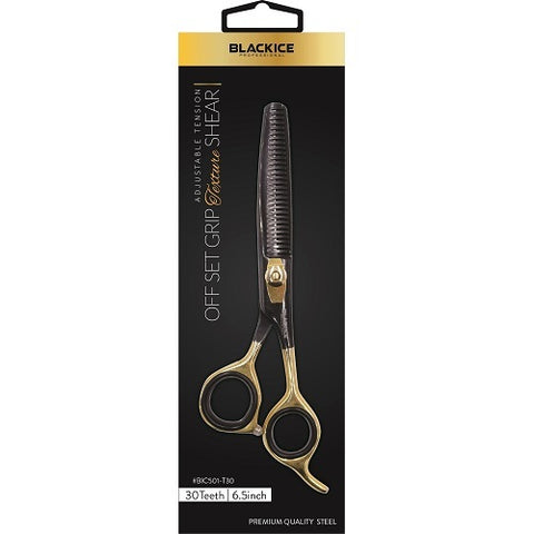 Black Ice Professional Stylish Off Set Grip Black & Gold 6.5" Texture Shear - 30 Teeth