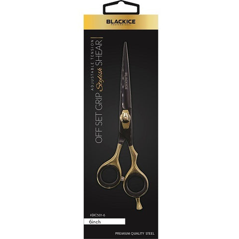 Black Ice Professional Stylish Off Set Grip Black & Gold 6" Shear