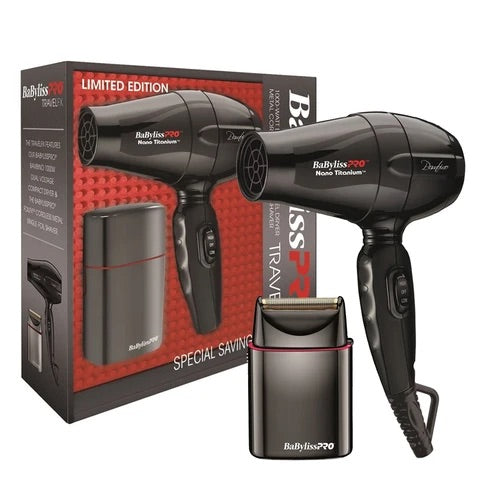 BaBylissPRO® TRAVELFX Gun Metal Single Foil Shaver & Bambino Dryer BNTPROFX