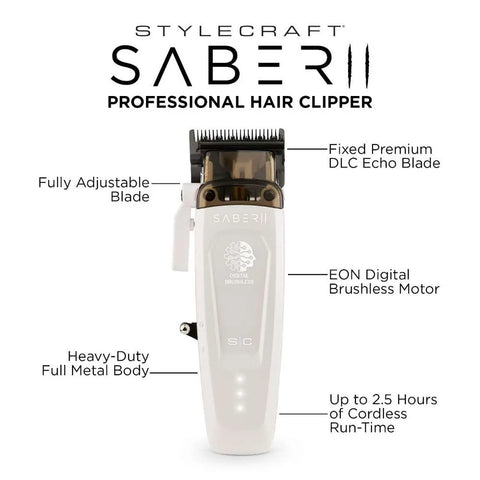 Stylecraft Saber 2 Professional Cordless Hair Clipper - White