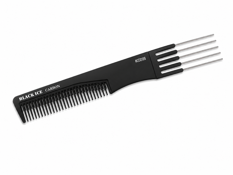 Black Ice Professional 7 1/2" Carbon Metal Teasing Comb