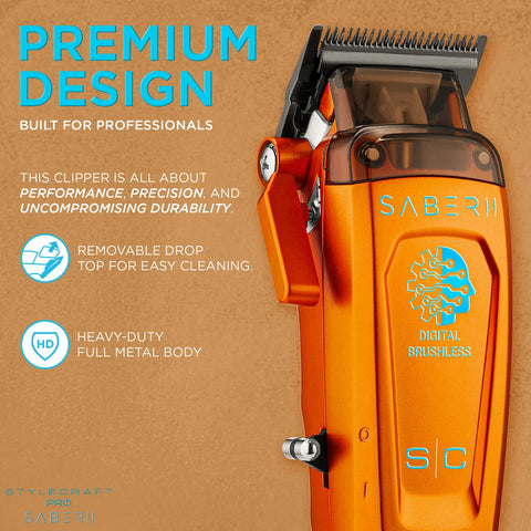 Stylecraft Saber 2 Professional Cordless Hair Clipper - Orange