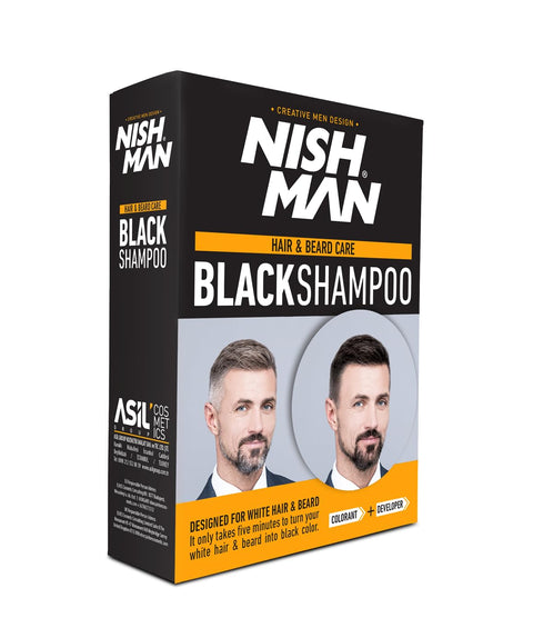 NishMan Hair & Beard Black Shampoo & Conditioner Coloring Set