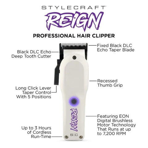 Stylecraft Reign Professional Hair Clipper with EON Digital Brushless Motor