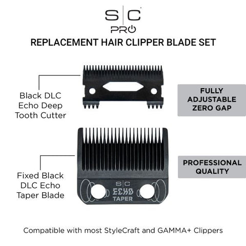 Stylecraft Echo Taper Black DLC Clipper Blade and Deep Tooth Cutter