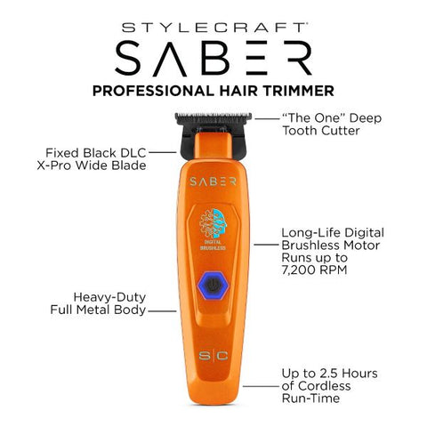 Stylecraft Saber 2 Professional Cordless Hair Trimmer - Orange
