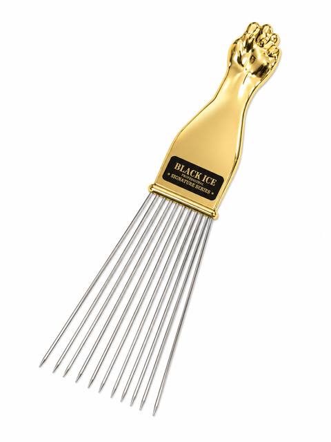 Black Ice Professional Metal Pick Comb/Gold Handle [LONG Trapezoid]