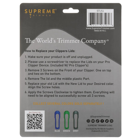 Supreme Trimmer Replacement Lids for PRO CLIPPER™ - BLUE/GRN/GREY