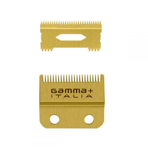 Gamma+ Replacement Fixed Gold Titanium Fade Hair Clipper Blade With Moving Gold Titanium Slim Tooth Cutter Set