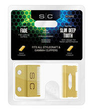 Load image into Gallery viewer, Stylecraft Gold Slim Deep Tooth Fixed Fade Clipper Blade with Gold Moving Slim Deep Tooth Blade
