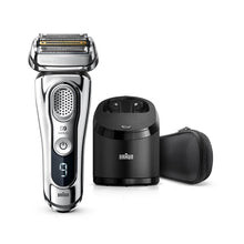Load image into Gallery viewer, Braun Series 9 Chrome Electric Razor with Clean and Charge station and Travel Case #9376cc
