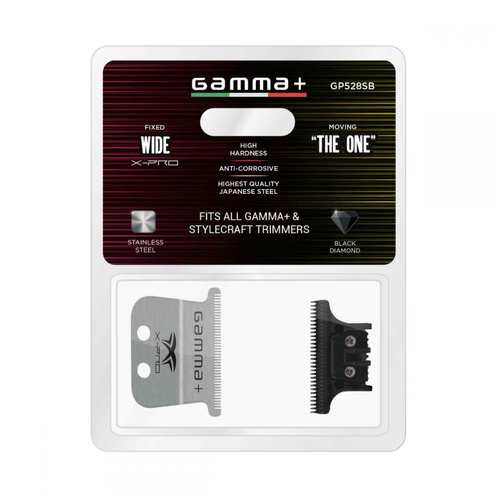 Gamma+ X-Pro Wide Stainless Steel With Black Diamond Carbon DLC “The One” Cutting Trimmer Blade Set