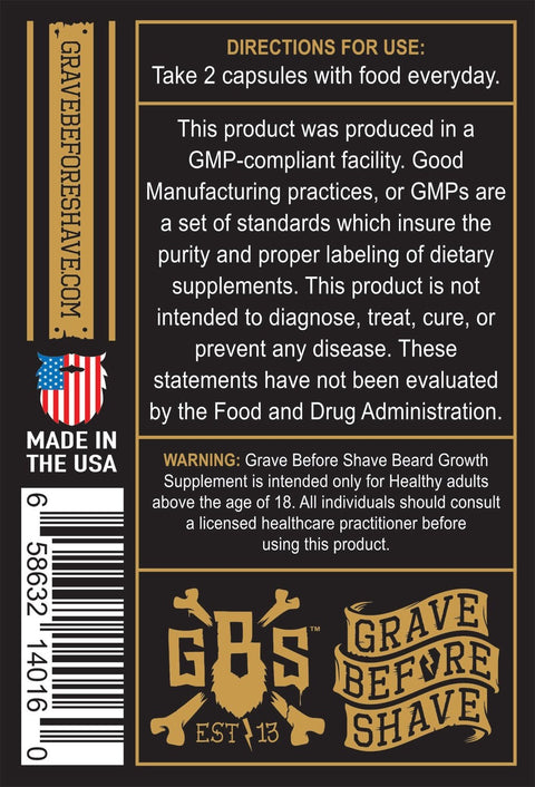GRAVE BEFORE SHAVE™ Beard Growth Supplement (60 capsules per bottle)