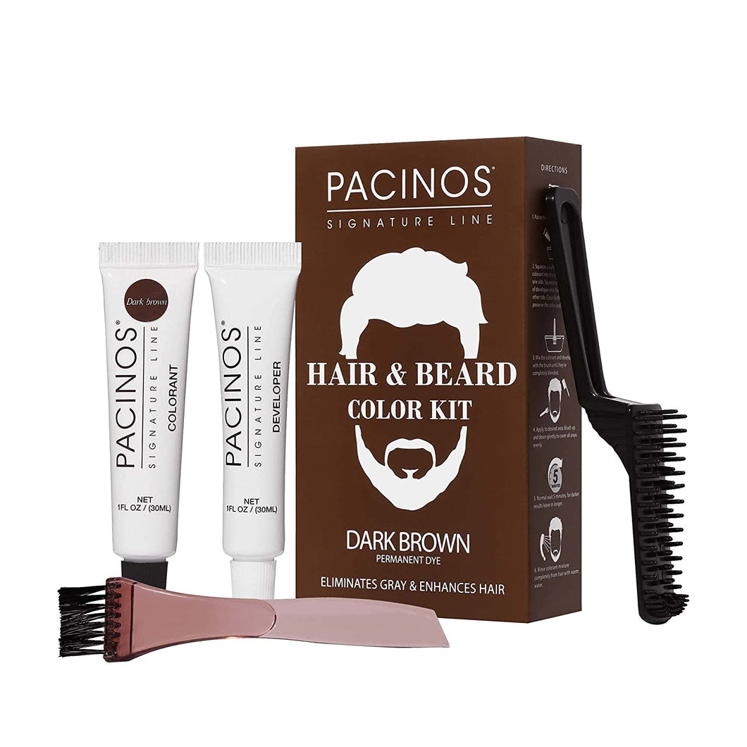 Pacinos Signature Line Hair & Beard Color Kit - Dark Brown