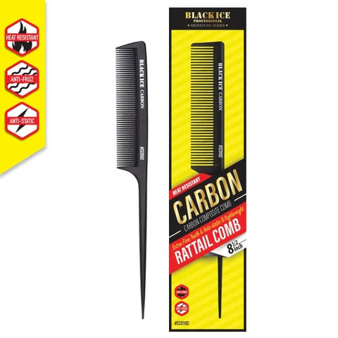 Black Ice Professional 8 1/2" Carbon Rat Tail Comb