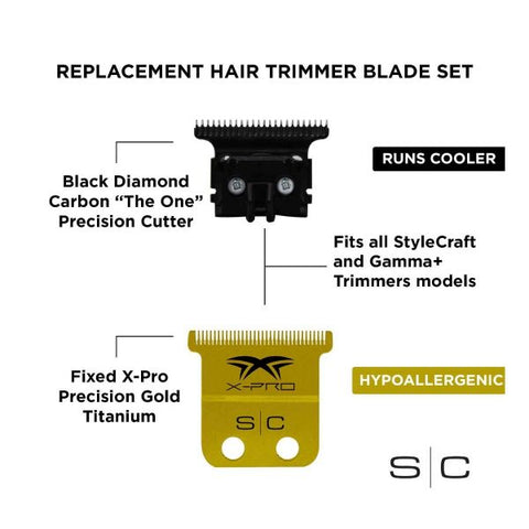 Stylecraft Fixed X-Pro Precision Gold Titanium Trimmer Blade with Black Diamond Carbon DLC "The One" Precision Deep Tooth Cutter Set