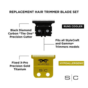 Stylecraft Fixed X-Pro Precision Gold Titanium Trimmer Blade with Black Diamond Carbon DLC "The One" Precision Deep Tooth Cutter Set