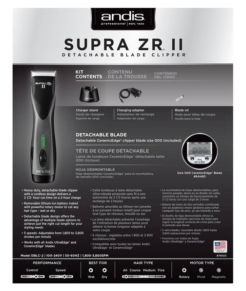 Andis Supra ZR® II Cordless Detachable Blade Clipper