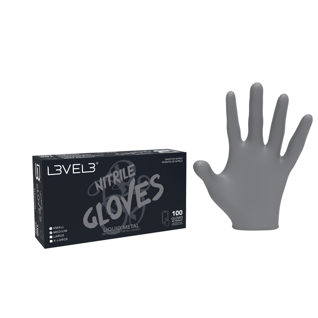 L3VEL3 ™ Nitrile Gloves 100 Pack - Liquid Metal