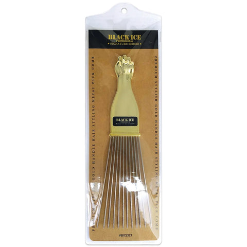 Black Ice Professional Metal Pick Comb/Gold Handle [LONG Trapezoid]