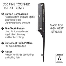 Load image into Gallery viewer, Cricket Carbon Comb C50 Fine Toothed Rattail Comb
