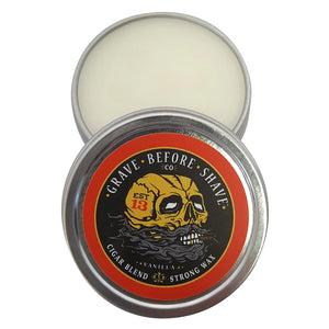 GRAVE BEFORE SHAVE™ Cigar Blend Strong Hold Mustache Wax 1oz Tin (Cigar/Vanilla Scent)