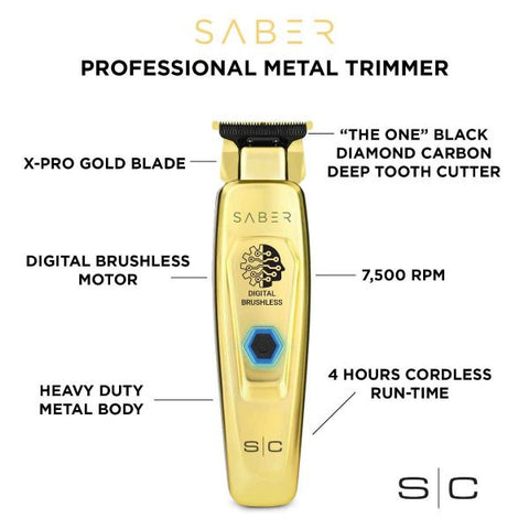 Stylecraft Saber - Professional Full Metal Body Digital Brushless Motor Cordless Hair Trimmer - Gold