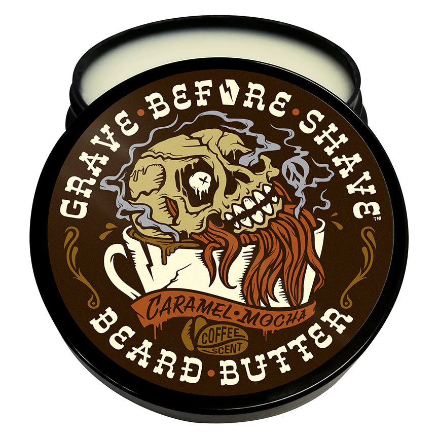 GRAVE BEFORE SHAVE™ Caramel Mocha Blend Beard Butter 4oz. Container (Caramel Mocha Coffee Scent)