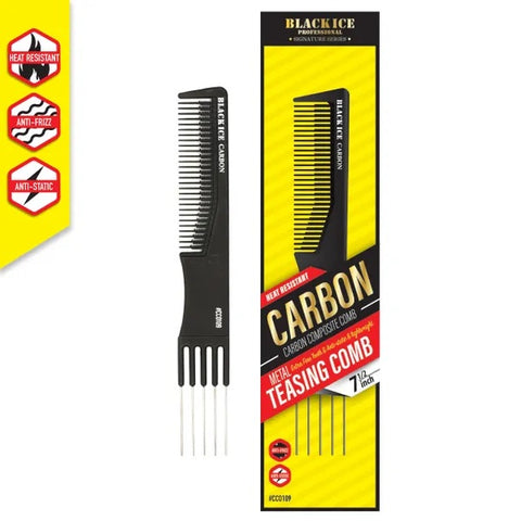 Black Ice Professional 7 1/2" Carbon Metal Teasing Comb