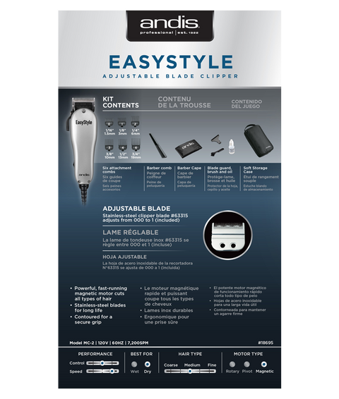 Andis EasyStyle Adjustable Blade Clipper — 13 Piece Kit