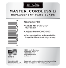Load image into Gallery viewer, Andis Master® Cordless Li Replacement Fade Blade, Carbon Steel Size 00000-000
