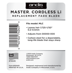 Andis Master® Cordless Li Replacement Fade Blade, Carbon Steel Size 00000-000
